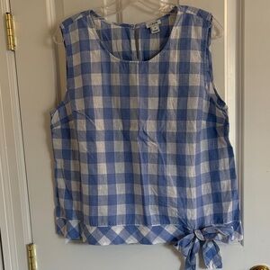 J. Crew Blue and White Gingham Tie-Hem Tank